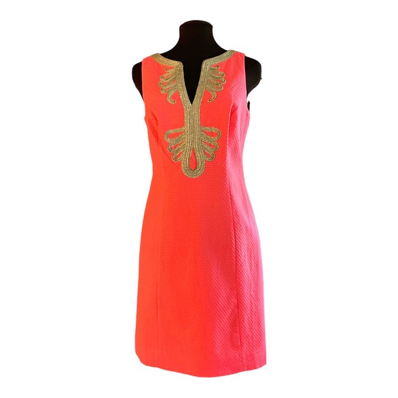 Lilly Pulitzer Dresses & Skirts - Lilly Pulitzer Janice Shift dress Pucker Pink and Gold size 6 NWT